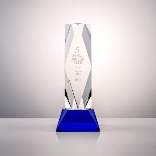 Awards and Plaques - Crystal Trophies - President on Base Blue Crystal Trophy