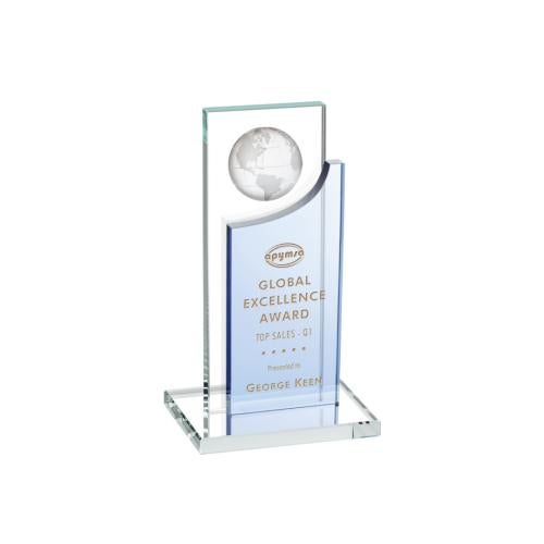 Awards and Plaques - Crystal Trophies - Castle Globe Sky Blue Rectangle Crystal Trophy