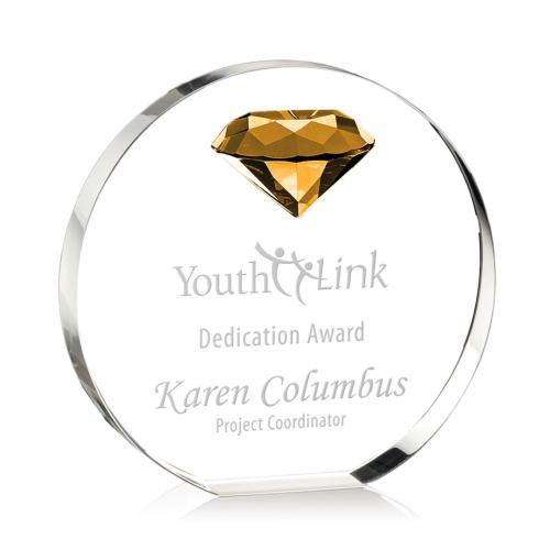 Awards and Plaques - Crystal Trophies - Ortiz Diamond Amber Circle Crystal Trophy