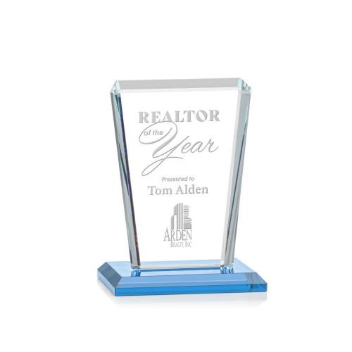 Awards and Plaques - Crystal Trophies - Frank Sky Blue Rectangle Crystal Trophy