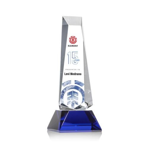 Awards and Plaques - Crystal Trophies - Hankins Full Color on Base Blue Obelisk Crystal Trophy