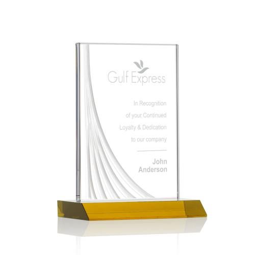 Awards and Plaques - Crystal Trophies - Goldstein Liquid™ Amber Rectangle Crystal Trophy