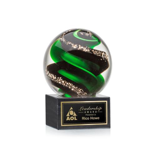 Awards and Plaques - Glass Trophies - Art Glass Trophies - Boykin Globe on Square Marble Glass Trophy