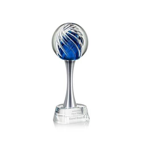 Awards and Plaques - Glass Trophies - Art Glass Trophies - Truong Towers on Metal Pedestal Base Glass Trophy