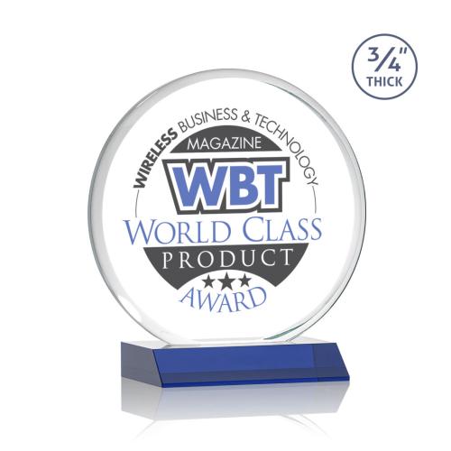 Awards and Plaques - Custom Trophies - Juarez Full Color Blue Circle Crystal Trophy
