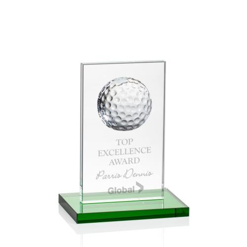 Awards and Plaques - Crystal Trophies - Spive Golf Green Rectangle Crystal Trophy