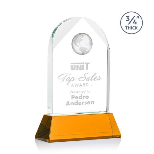 Awards and Plaques - Crystal Trophies - Cortez Globe on Helton - Amber