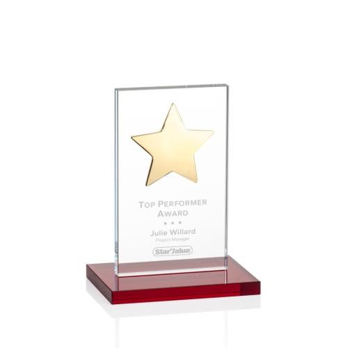 Awards and Plaques - Crystal Trophies - Zuniga Star Red/Gold Rectangle Crystal Trophy