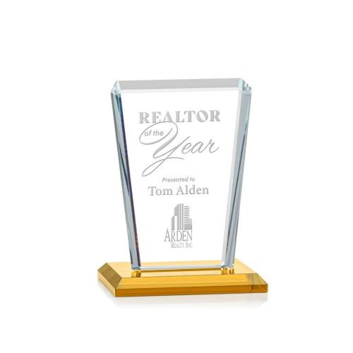 Awards and Plaques - Crystal Trophies - Frank Amber Rectangle Crystal Trophy