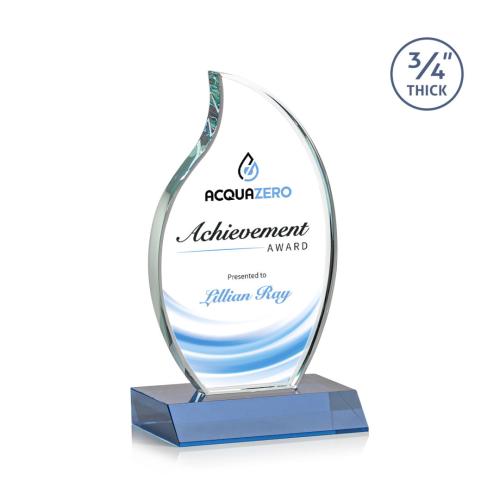 Awards and Plaques - Crystal Trophies - Summers Full Color Sky Blue Flame Crystal Trophy