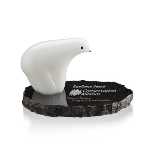 Awards and Plaques - Glass Trophies - Art Glass Trophies - Polar Bear Single Animals Glass Trophy