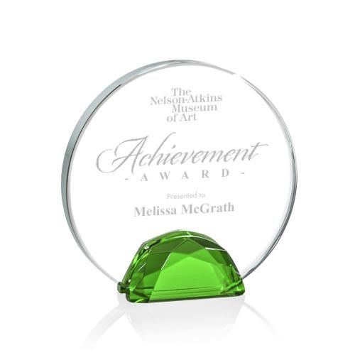 Awards and Plaques - Crystal Trophies - Duffy Green Circle Crystal Trophy