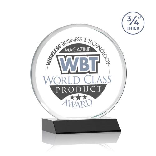 Awards and Plaques - Custom Trophies - Juarez Full Color Black Circle Crystal Trophy
