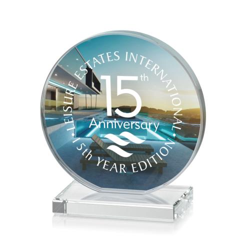 Awards and Plaques - Crystal Trophies - Drummond Full Color Clear Circle Crystal Trophy