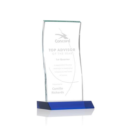 Awards and Plaques - Crystal Trophies - McClure Blue Rectangle Crystal Trophy