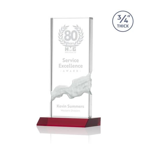 Awards and Plaques - Crystal Trophies - Rubin Red Rectangle Crystal Trophy