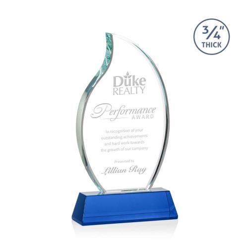 Awards and Plaques - Crystal Trophies - Summers on Helton Base Blue Flame Crystal Trophy
