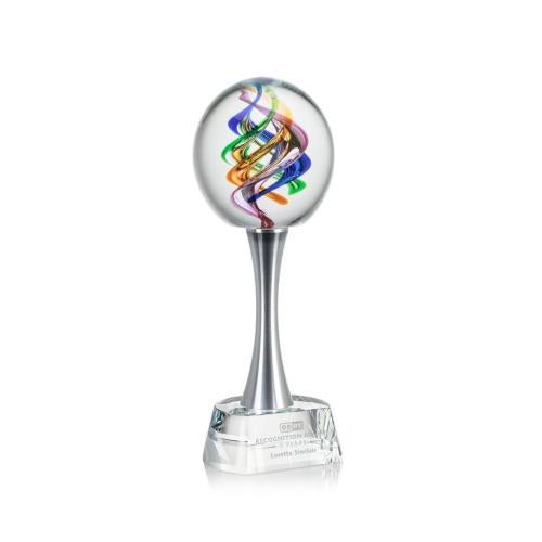 Awards and Plaques - Glass Trophies - Art Glass Trophies - Blackburn Towers on Metal Pedestal Base Trophy