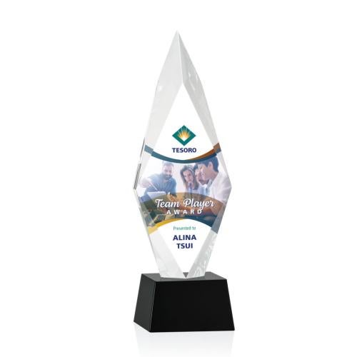 Awards and Plaques - Crystal Trophies - Kendrick Full Color on Small Base Black Crystal Trophy