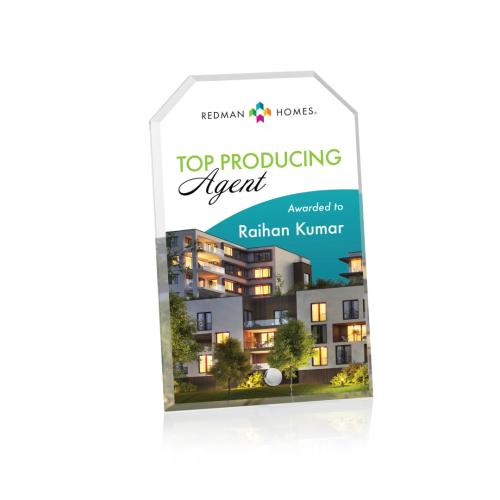 Awards and Plaques - Acrylic Trophies - Jewell Clipped Full Color Silver Rectangle Acrylic Trophy