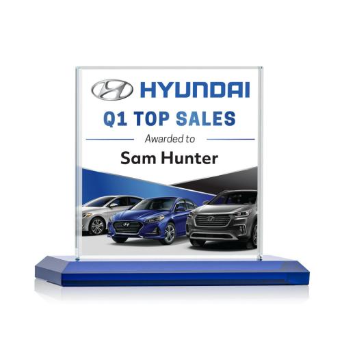 Awards and Plaques - Crystal Trophies - Cerda Full Color Blue Square / Cube Crystal Trophy