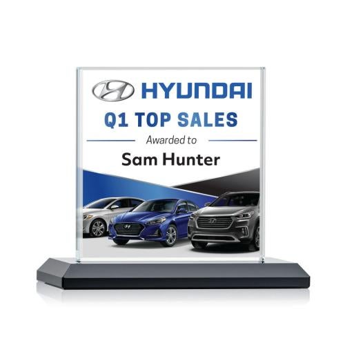 Awards and Plaques - Crystal Trophies - Cerda Full Color Black Square / Cube Crystal Trophy