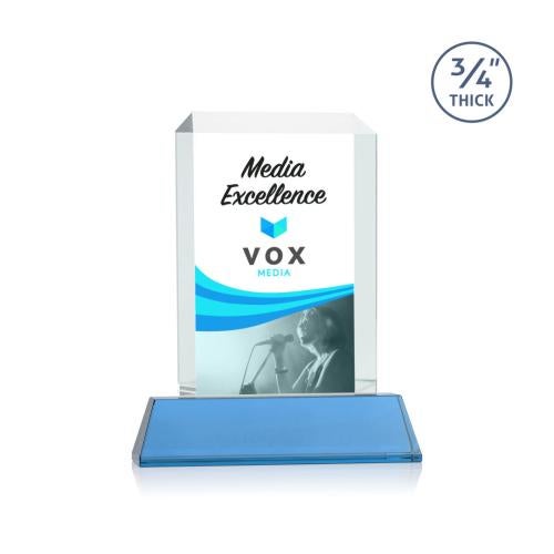 Awards and Plaques - Crystal Trophies - Carey Full Color on Helton Sky Blue Rectangle Crystal Trophy