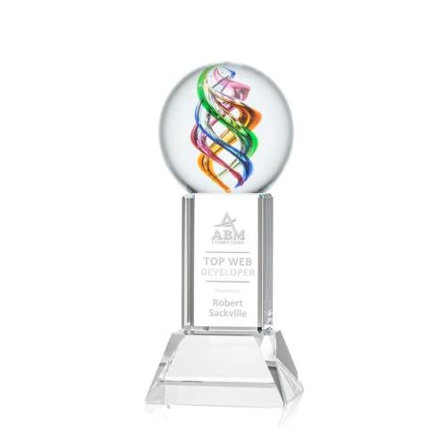 Awards and Plaques - Glass Trophies - Art Glass Trophies - Blackburn on Tower Base Clear Globe Glass Trophy