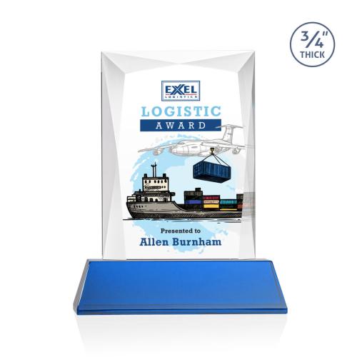 Awards and Plaques - Crystal Trophies - Cassidy Full Color on Helton Base Blue Rectangle Crystal Trophy