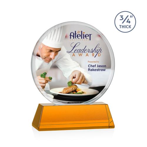 Awards and Plaques - Crystal Trophies - Juarez on Helton Full Color Amber Circle Crystal Trophy