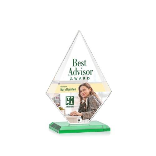 Awards and Plaques - Crystal Trophies - Lujan Full Color Green Crystal Trophy