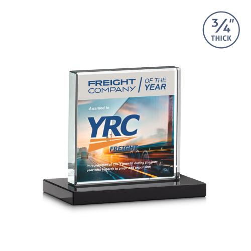 Awards and Plaques - Crystal Trophies - Landers Full Color Black Square / Cube Crystal Trophy