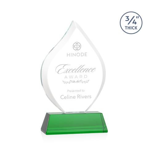 Awards and Plaques - Crystal Trophies - Cavazos on Helton Base Green Flame Crystal Trophy