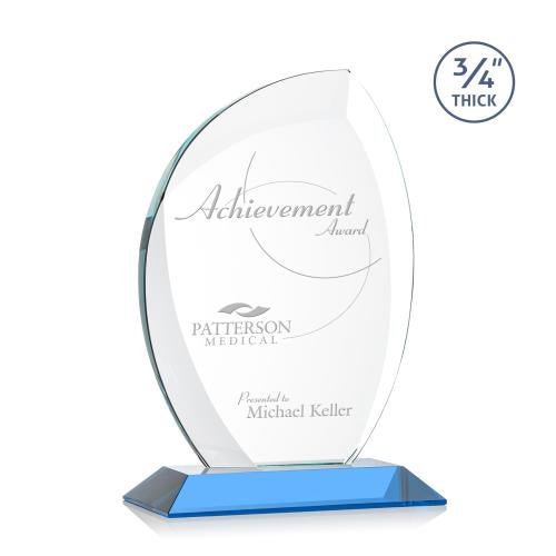 Awards and Plaques - Crystal Trophies - Oakes Sky Blue Flame Crystal Trophy