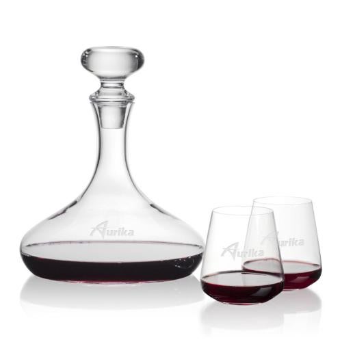 Custom Barware Glasses - Carafes - Linares Decanter & Norris Stemless Wine
