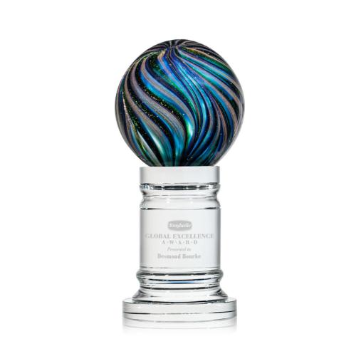Awards and Plaques - Glass Trophies - Art Glass Trophies - McCray Globe on Crystal Pedestal Base Glass Trophy
