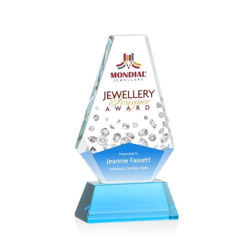 Awards and Plaques - Crystal Trophies - Mcleod Full Color on Helton Base Sky Blue Polygon Crystal Trophy