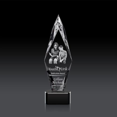 Awards and Plaques - Crystal Trophies - Kendrick on Half Round Base (3D) Black Crystal Trophy