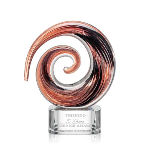 Awards and Plaques - Glass Trophies - Art Glass Trophies - Moran on Half Round Clear Circle Glass Trophy