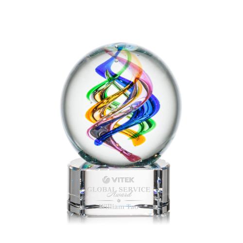 Awards and Plaques - Glass Trophies - Art Glass Trophies - Blackburn on Half Round Base Clear Globe Glass Trophy