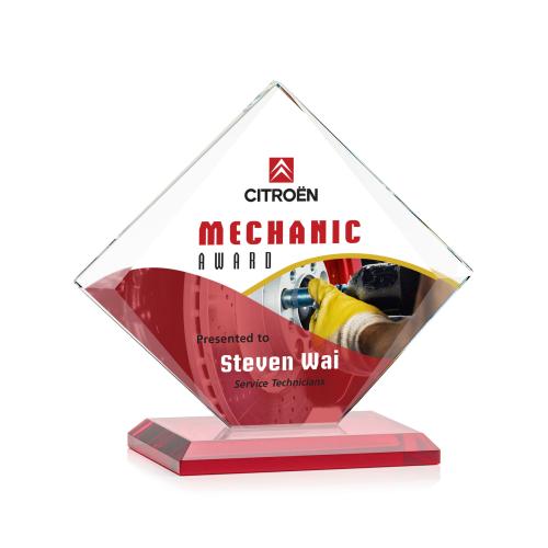 Awards and Plaques - Crystal Trophies - Latham Full Color Red Crystal Trophy