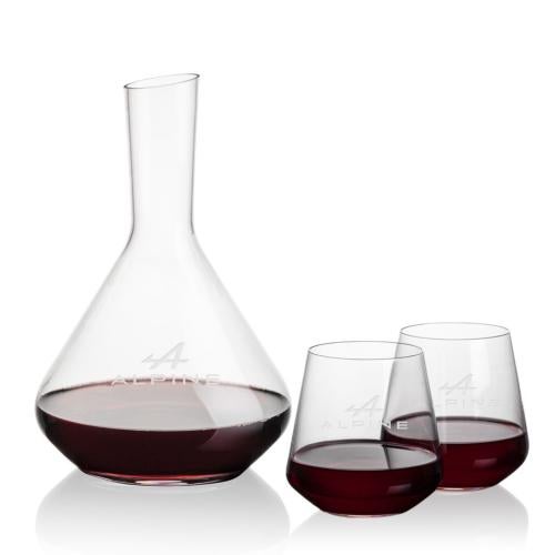 Custom Barware Glasses - Carafes - Delossantos Carafe & Stevenson Stemless Wine
