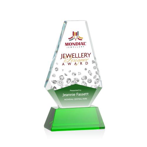 Awards and Plaques - Crystal Trophies - Mcleod Full Color on Helton Base Green Polygon Crystal Trophy