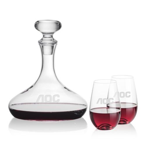 Custom Barware Glasses - Carafes - Linares Decanter & Lambert Stemless Wine