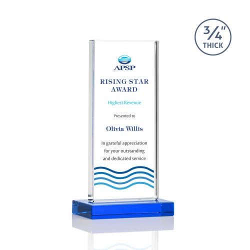 Awards and Plaques - Crystal Trophies - Prieto Full Color Sky Blue Rectangle Crystal Trophy