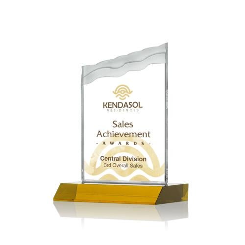 Awards and Plaques - Custom Trophies - Bowden Full Color Amber Peaks Crystal Trophy