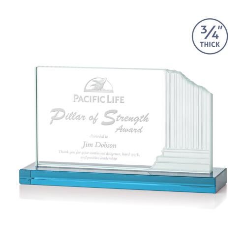 Awards and Plaques - Crystal Trophies - Marsh Sky Blue Rectangle Crystal Trophy