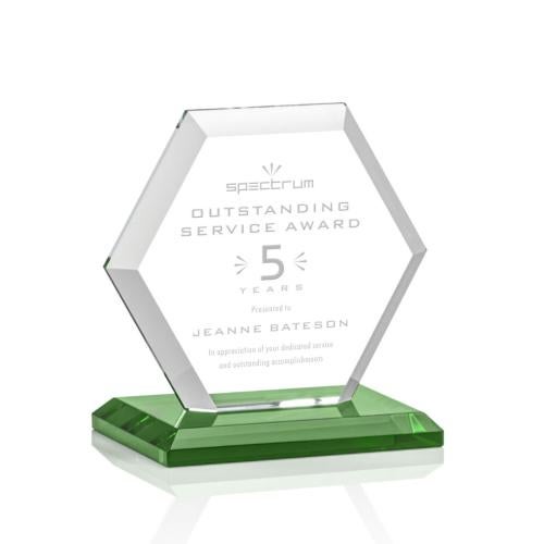 Awards and Plaques - Crystal Trophies - Santos Green Polygon Crystal Trophy
