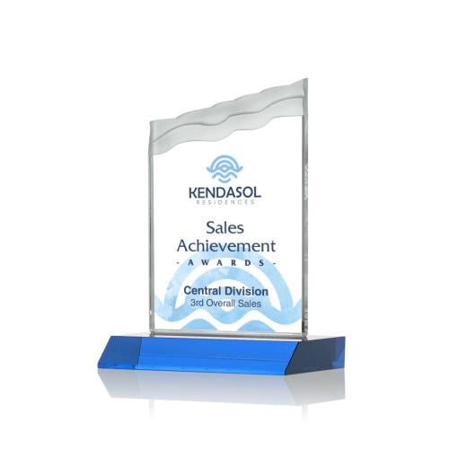 Awards and Plaques - Custom Trophies - Bowden Full Color Sky Blue Peaks Crystal Trophy