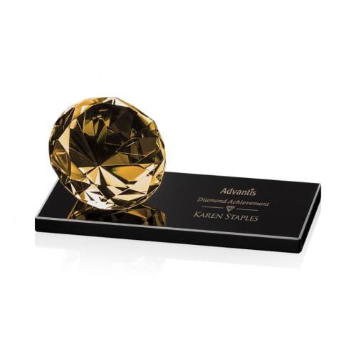 Awards and Plaques - Crystal Trophies - Diamond on Black Amber Crystal Trophy